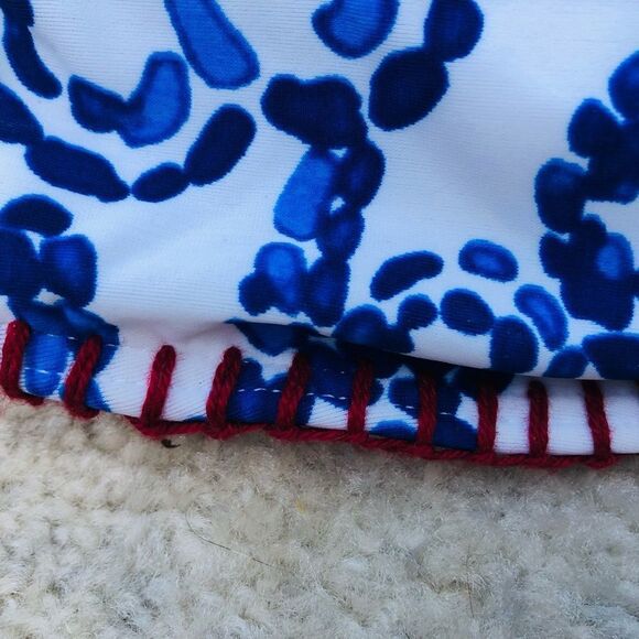 -11 NWT Be Creative Blue and white bikini with red trim waist jewelry.Size 10 - Picture 7 of 11